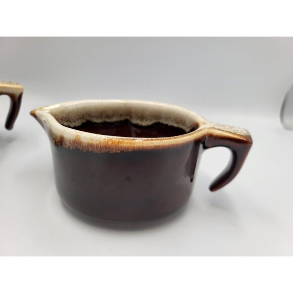 Vintage Pfaltzgraff USA Brown Drip Glaze Gourmet Open Creamer & Sugar Bowl Set - Picture 3 of 11